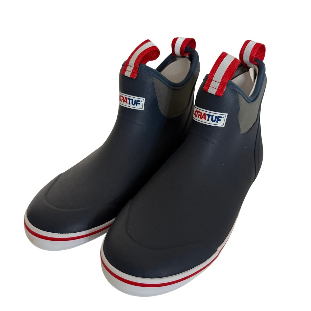 XTRATUF Ankle Deck Boot Navy Red Waterproof Fishing Boots Mens Size 9 NEW